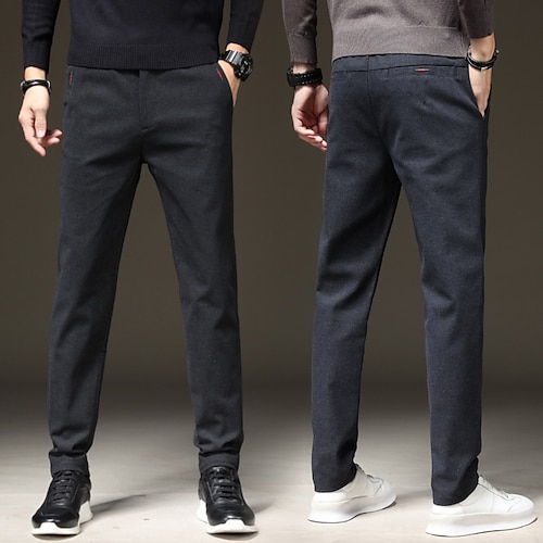 

Men's Trousers Winter Pants Casual Pants Pocket Straight Leg Solid Color Comfort Warm Casual Daily Streetwear Cotton Blend Classic Thicken Blue Grey Micro-elastic