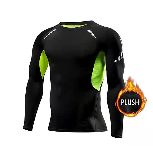 

Men's Running Shirt Base Layer Long Sleeve Top Street Athletic Winter Fleece Breathable Quick Dry Soft Fitness Gym Workout Running Sportswear Activewear Color Block Black fleece Grey fleece Green