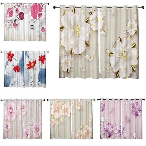 

3D Print Blackout Curtain Feather Print Curtain Drapes for Living Room Thermal Insulated Grommet Window Curtains for Bedroom 1 set / PVC Bag Natural scenery Lotus Flower