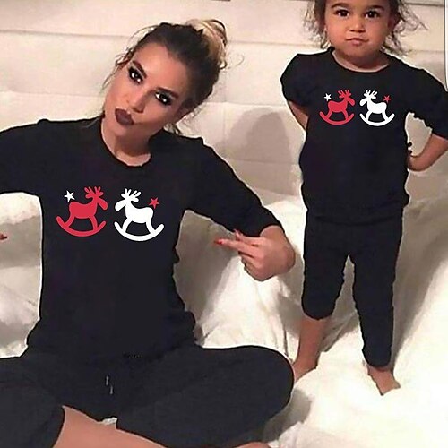 

Family Look Christmas Tops Sweatshirt Cotton Deer Daily Black Long Sleeve Daily Matching Outfits / Fall / Winter / Sweet