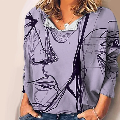 

Women's Plus Size Tops Blouse Shirt Abstract Print Long Sleeve V Neck Casual Daily Vacation Polyester Fall Winter Green Blue