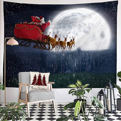 

Christmas Santa Claus Holiday Party Wall Tapestry Photography Background Art Decor Blanket Curtain Picnic Tablecloth Hanging Home Bedroom Dorm Decoration Snow Gift