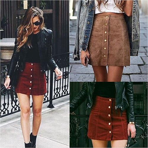 

Femme Jupe Jupes de travail Mini Daim Rouge Marron Jupes Automne Vêtement de rue Casual Quotidien Fin de semaine S M L