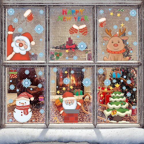 

Cartoon Santa Elk Christmas Tree Window Film Home Bedroom Bathroom Glass Window Film Stickers Self Adhesive Sticker Wall Stickers for Bedroom Living Room