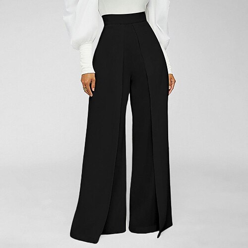 

Women's Dress Pants Wide Leg Pants Trousers Wide Leg Split Plain Comfort Full Length Casual Weekend Fashion White Black Mid Waist Micro-elastic