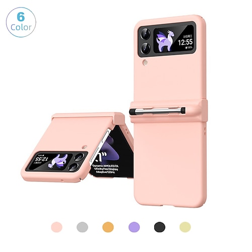 

Phone Case For Samsung Galaxy Flip Z Flip 4 Z Flip 3 With Stylus Capacitance Pen Portable Pencil Holder Flip Solid Colored PC