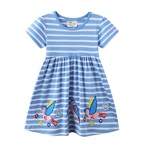 

Kids Girls' Dress Cartoon A Line Dress Dress Daily Cotton Short Sleeve Casual Dress 2-6 Years Spring Blue