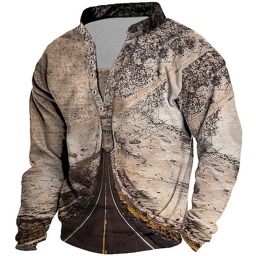 

Men's Unisex Sweatshirt Pullover Button Up Hoodie Khaki Standing Collar Graphic Prints Landscape Print Casual Daily Sports 3D Print Streetwear Designer Casual Spring & Fall Clothing Apparel Hoodies