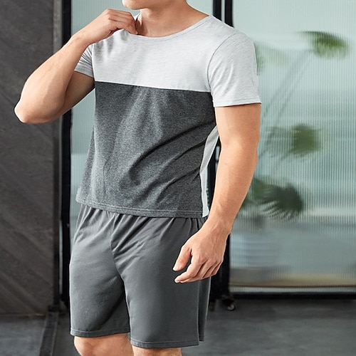 

Men's Loungewear Pajama Set Pajama Top and Pant 1 PCS Pure Color Fashion Comfort Soft Home Bed Polyester Breathable V Wire Basic Fall Spring Gray