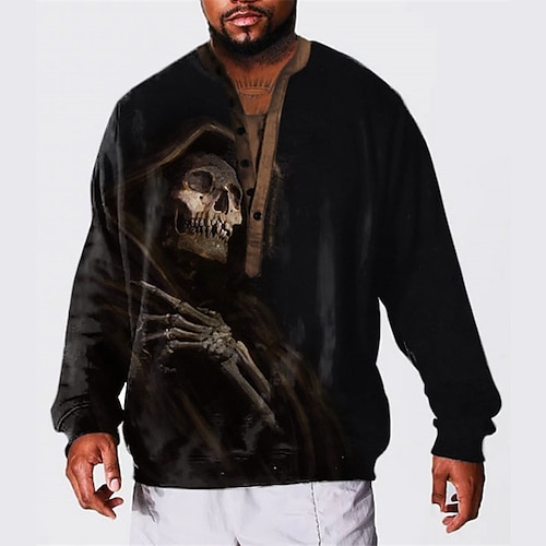 

Men's Plus Size Sweatshirt Big and Tall Skull Standing Collar Long Sleeve Spring Fall Basic Designer Plus Size Casual Daily Sports Tops