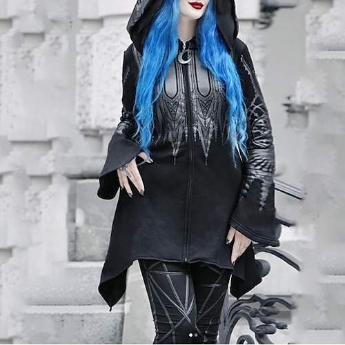 

Women's Hoodie Dress A Line Dress Short Mini Dress Black Long Sleeve Print Zipper Fall Winter Hooded Fashion Casual Flare Cuff Sleeve 2022 S M L XL 2XL 3XL 4XL 5XL