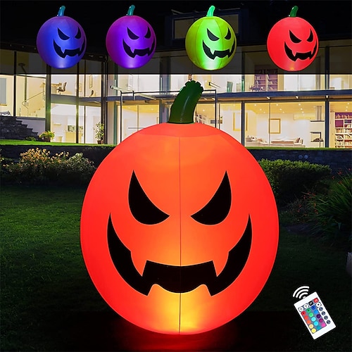 

Halloween Inflatables Outdoor Decorations Remote Control Blow Up Pumpkin Halloween Decor with 16 Color LED Lights Built-in for Holiday Party Yard Garden Lawn