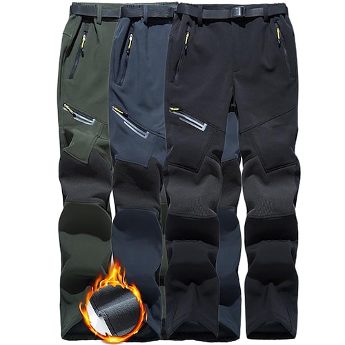 

Men's Hiking Pants Trousers Fleece Lined Pants Softshell Pants Winter Outdoor Thermal Warm Windproof Water Resistant Multi Pockets Pants / Trousers Bottoms Elastic Waist Zipper Pocket ArmyGreen Grey