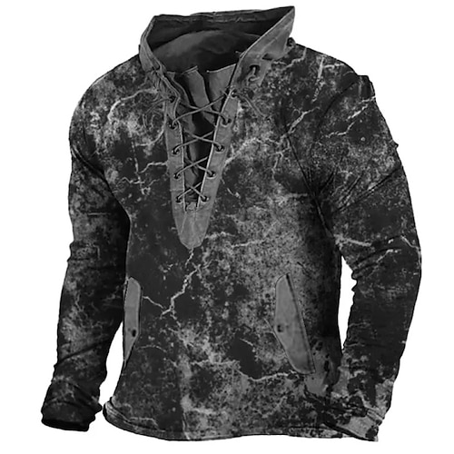 

Men's Sweatshirt Pullover Black Standing Collar Graphic Prints Lace up Pocket Sports & Outdoor Casual Daily 3D Print Basic Streetwear Designer Spring & Fall Clothing Apparel Hoodies Sweatshirts