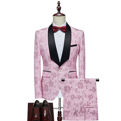 

Nero Bianco Rosa Uomo Matrimonio Serata formale Smoking Set da 2 pezzi Risvolto sciallato Pop art Taglio standard Monopetto - 1 bottone 2023