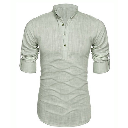 

Homme Chemise Lin Chemisette Chemise d'été Chemise de plage Vert Kaki Gris manche longue Plein Col rabattu Printemps Automne Plein Air du quotidien Vêtement Tenue Bouton bas