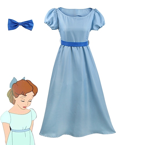 

Peter Pan Wendy Darling Masquerade Vacation Dress Women's Movie Cosplay Cosplay Light Blue Dress Headwear Waist Belt Masquerade Polyester