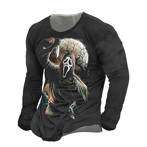 

Men's Unisex T shirt Tee Ghost Graphic Prints Crew Neck Black 3D Print Halloween Street Long Sleeve Print Clothing Apparel Basic Vintage Sports Designer