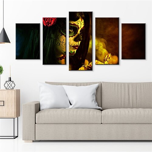 

5 Panels Halloween Prints Rose Ghost Woman Modern Wall Art Wall Hanging Gift Home Decoration Rolled Canvas Unframed Unstretched Painting Core