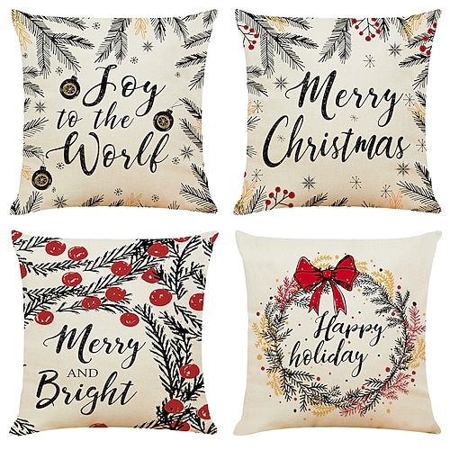 

Christmas Wreath Double Side Throw Pillow Cover 4PC Soft Decorative Square Cushion Case Pillowcase for Bedroom Livingroom Sofa Couch Chair Machine Washable