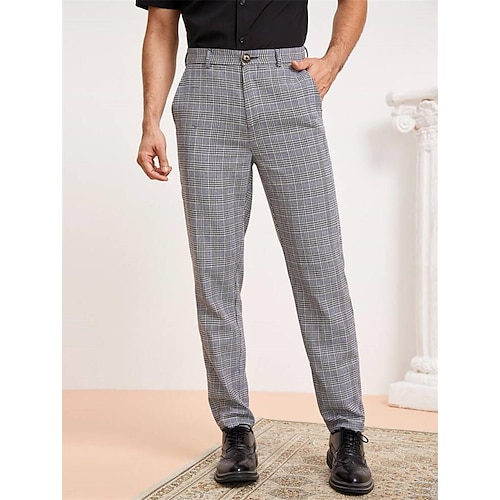 

Men's Chinos Slacks Trousers Jogger Pants Plaid Dress Pants Plaid Checkered Comfort Soft Office Business Streetwear Casual Gray Inelastic / Spring