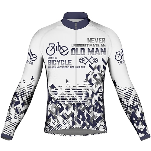 

21Grams Men's Cycling Jersey Long Sleeve Bike Top with 3 Rear Pockets Mountain Bike MTB Road Bike Cycling Breathable Quick Dry Moisture Wicking Reflective Strips White Geometic Polyester Spandex