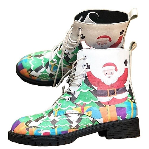 

Women's Boots Combat Boots Plus Size Booties Ankle Boots Chunky Heel Round Toe Casual Outdoor Christmas PU Leather Lace-up Fall Winter Rainbow