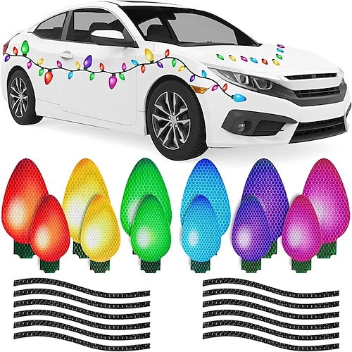 

StarFire 49Pcs Merry Christmas Reflective Car Magnets Set 36Pcs Colorful Bulb Light Magnets with 13Pcs Lines Refrigerator Garage Magnet Decals for Christmas Birthday Cars Mailbox Window Decoration