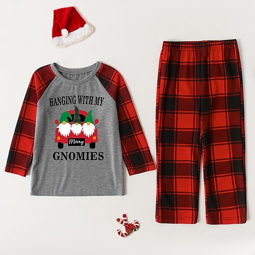 

2 Pieces Kids Unisex Christmas Clothing Set Outfit Plaid Letter Car Long Sleeve Patchwork Set Indoor Daily Casual Fall Spring 2-8 Years Gray