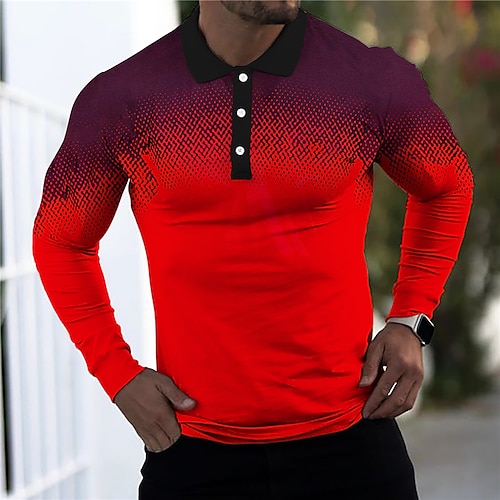 

Men's Collar Polo Shirt Golf Shirt Gradient Turndown Red Street Daily Long Sleeve Button-Down Clothing Apparel Basic Designer Comfortable Big and Tall