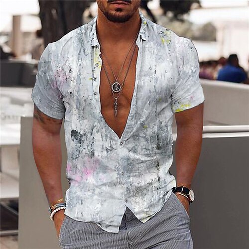 

Men's Shirt Graphic Shirt Floral Turndown Gray 3D Print Outdoor Street Button-Down Print Clothing Apparel Fashion Designer Casual Breathable / Summer / Spring / Summer