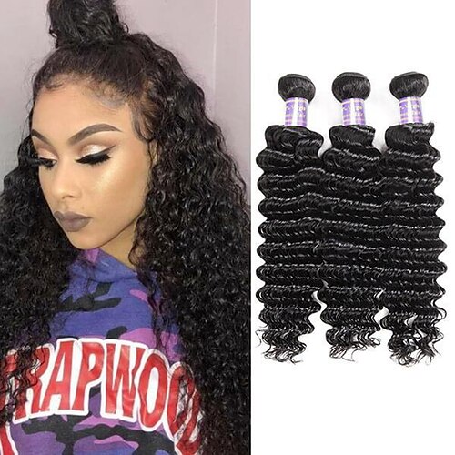 

3pc One Cut Virgin Hair Bundles Deep Wave Brazilian 100% Human Hair Long Deep Curly Hair Weave Bundles