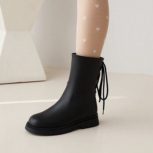 

Girls' Boots Bootie PU School Shoes Big Kids(7years ) School Daily Lace-up White Black Fall Winter / Booties / Ankle Boots