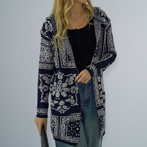 

Women's Cardigan Sweater Jumper Crochet Knit Knitted Abstract Open Front Stylish Casual Outdoor Daily Winter Fall Black S M L / Long Sleeve / Holiday / Regular Fit / Going out