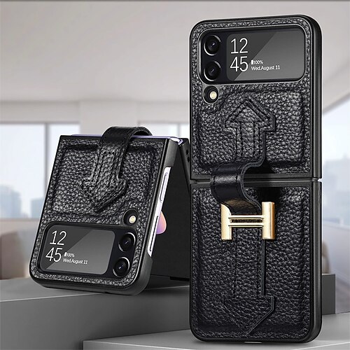 

Phone Case For Samsung Galaxy Flip Z Flip 4 Z Flip 3 Bumper Frame Full Body Protective Dustproof Solid Colored PU Leather