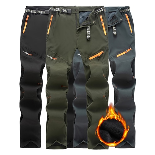 

Men's Hiking Pants Trousers Fleece Lined Pants Softshell Pants Winter Outdoor Thermal Warm Windproof Water Resistant Multi Pockets Pants / Trousers Bottoms Elastic Waist Zipper Pocket Black Gray