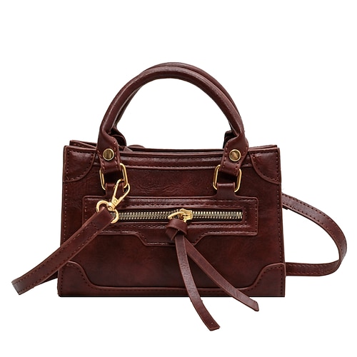 

Women's Leather Bag Top Handle Bag Shoulder Bag PU Leather Zipper Plain Daily Going out Green Black Brown Coffee
