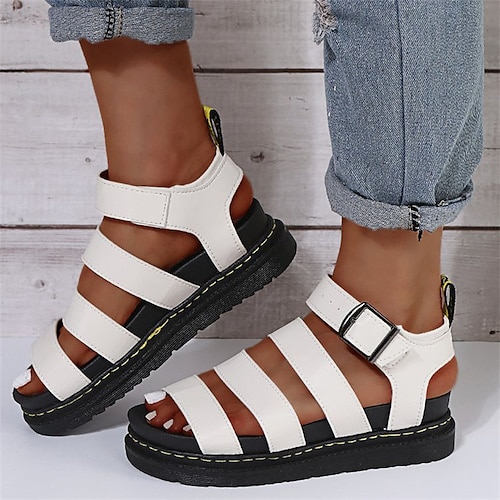 

Damen Sandalen Plateausandalen Römische Schuhe Übergrössen Täglich Sommer Schnalle Plattform Offene Spitze Casual PU Leder Knöchelriemen Einfarbig Schwarz Weiß Rote