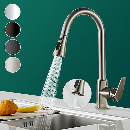 

Kitchen Faucet with Pull-out Spray,Single Handle One Hole Brass Rotatable 2-modes Electroplated / Painted Finishes Pull-out / Pull-down/ High Arc Centerset Minimalist / Modern Contemporary Kitchen Taps