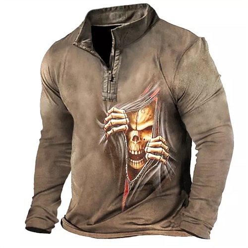 

Men's Unisex Zip Up Sweatshirt Pullover Brown Half Zip Skull Graphic Prints Zipper Print Daily Sports 3D Print Casual Big and Tall Spring Fall Clothing Apparel Hoodies Sweatshirts Long Sleeve