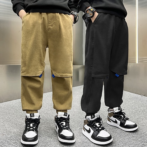 

Kids Boys Pants Solid Colored Streetwear Street Cotton 3-13 Years Fall Black Khaki