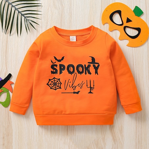

Kids Boys Sweatshirt Letter School Long Sleeve Active 1-5 Years Winter Black Orange