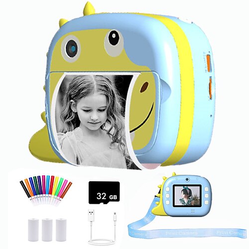 

Camera for Kids Instant Print Camera with 32GB Memory Card Selfie Video Camera for Kid with Dual Lens Print Paper Color Pens Set Rechargeable Digital Camera Christmas gifts for Kids