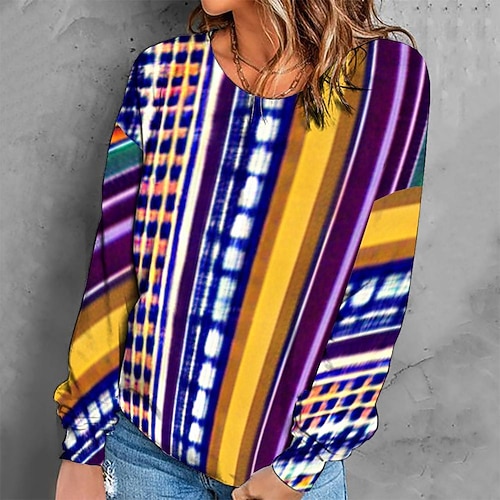 

Women's Sweatshirt Pullover Retro Purple Graphic Geometric Tie Dye Casual Round Neck Long Sleeve S M L XL 2XL 3XL / Winter