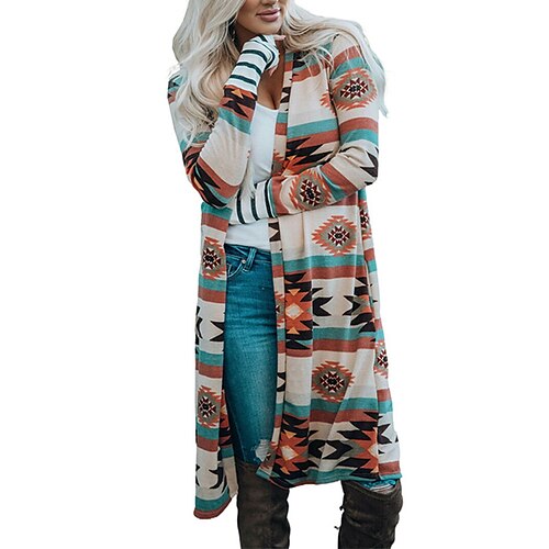 

Women's Winter Coat Windproof Warm Outdoor Casual Daily Vacation Print Cardigan V Neck Casual Comfortable Geometric Regular Fit Outerwear Long Sleeve Winter Fall Orange Army Green S M L XL XXL