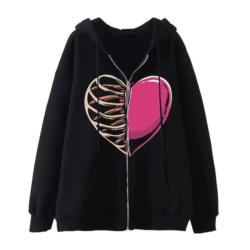 

Women's Hoodie Jacket Warm Breathable Outdoor Halloween Vacation Going out Zipper Pocket Drawstring Print Zipper Hoodie Active Comfortable Street Style Halloween Heart Loose Fit Outerwear Long Sleeve