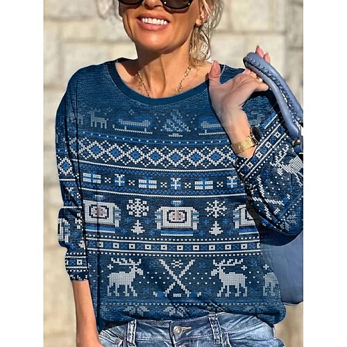 

Women's Sweatshirt Pullover Geometric Reindeer Print Christmas Weekend 3D Print Active Streetwear Clothing Apparel Hoodies Sweatshirts Green Blue