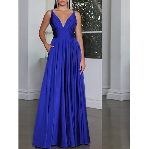 

Women's Party Dress Swing Dress Maxi long Dress Blue Sleeveless Pure Color Pleated Fall Winter V Neck Fashion Elegant 2022 S M L XL