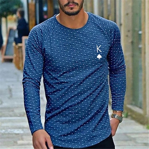 

Men's Unisex T shirt Tee Polka Dot Graphic Prints Poker Crew Neck Blue Gray 3D Print Outdoor Street Long Sleeve Print Clothing Apparel Sports Casual Classic Big and Tall / Spring / Fall