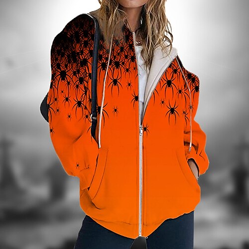

Women's Hoodie Jacket Warm Breathable Outdoor Halloween Daily Wear Going out Zipper Pocket Print Zipper Hoodie Vintage Sports Comfortable Street Style Animal Regular Fit Outerwear Long Sleeve Winter